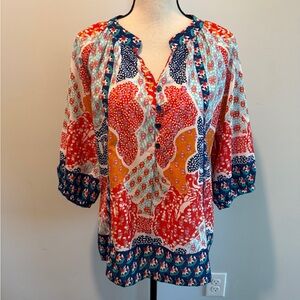 Jade Melody Tam 3/4 Sleeve Blouse Top Shirt Women’s Size Small Floral